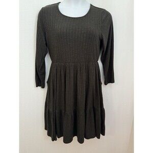 Torrid Ribbed Knit Neck Dress Size 1X /1 Ribbed Baby Doll Brown Long Sleeve